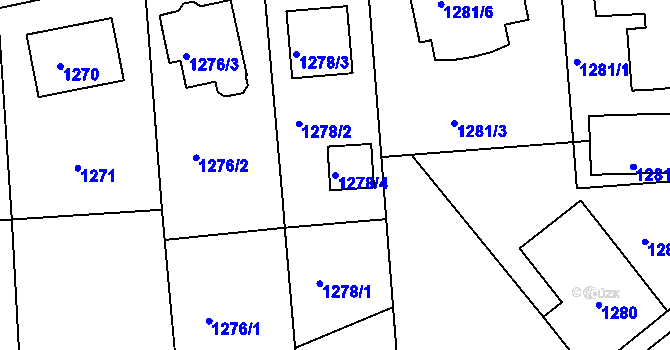 Parcela st. 1278/4 v KÚ Vinoř, Katastrální mapa