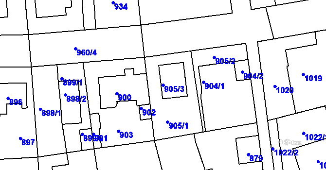 Parcela st. 905/3 v KÚ Vinoř, Katastrální mapa