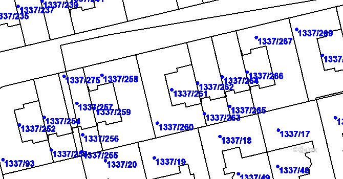 Parcela st. 1337/261 v KÚ Vinoř, Katastrální mapa