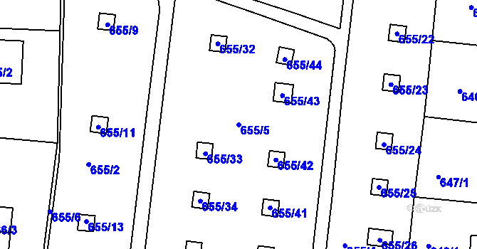Parcela st. 655/5 v KÚ Vinoř, Katastrální mapa