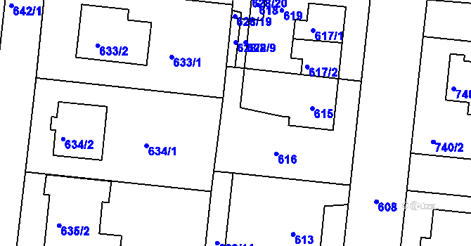 Parcela st. 628/10 v KÚ Vinoř, Katastrální mapa