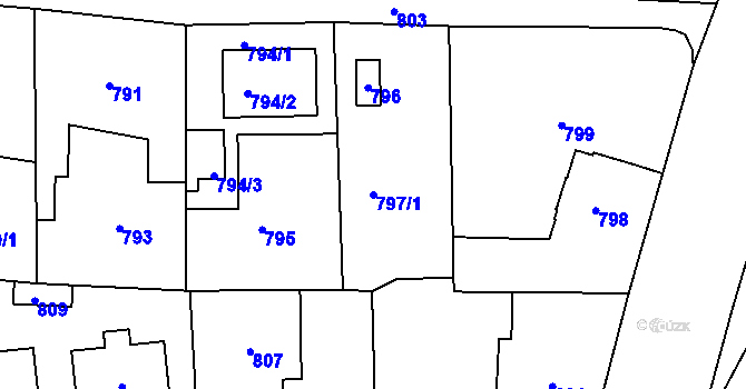 Parcela st. 797/1 v KÚ Vinoř, Katastrální mapa