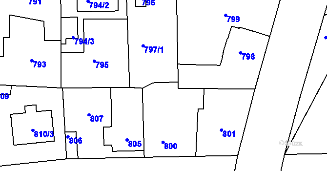 Parcela st. 797/2 v KÚ Vinoř, Katastrální mapa