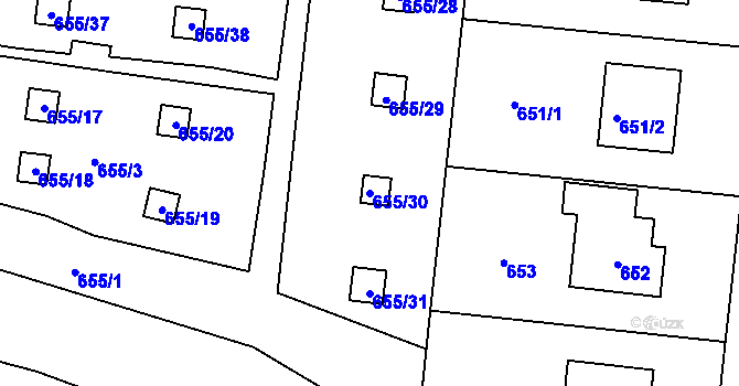 Parcela st. 655/30 v KÚ Vinoř, Katastrální mapa