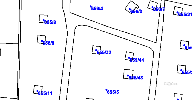 Parcela st. 655/32 v KÚ Vinoř, Katastrální mapa