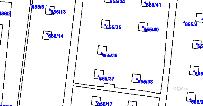Parcela st. 655/36 v KÚ Vinoř, Katastrální mapa