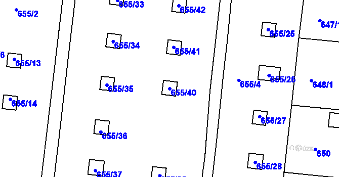 Parcela st. 655/40 v KÚ Vinoř, Katastrální mapa