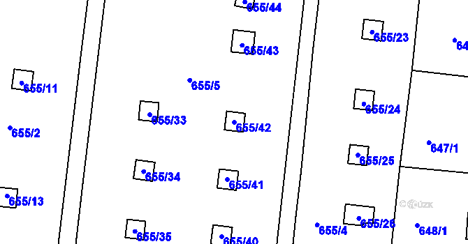 Parcela st. 655/42 v KÚ Vinoř, Katastrální mapa