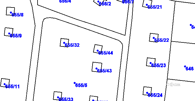 Parcela st. 655/44 v KÚ Vinoř, Katastrální mapa