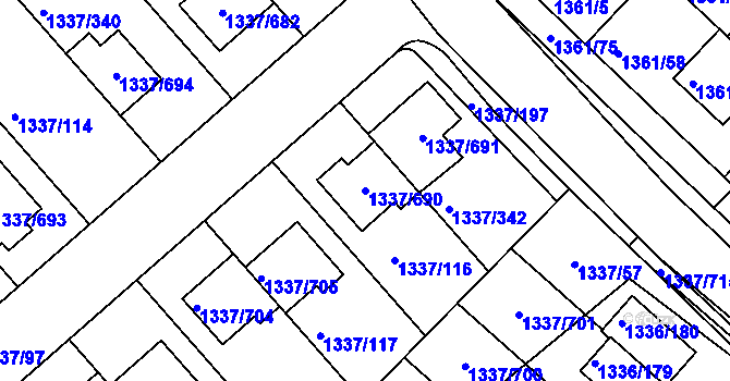 Parcela st. 1337/690 v KÚ Vinoř, Katastrální mapa