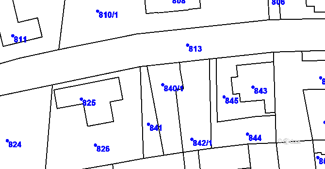 Parcela st. 840/1 v KÚ Vinoř, Katastrální mapa