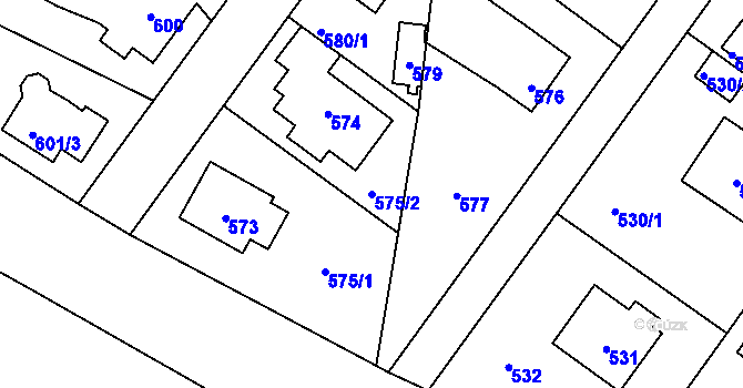 Parcela st. 575/2 v KÚ Vinoř, Katastrální mapa