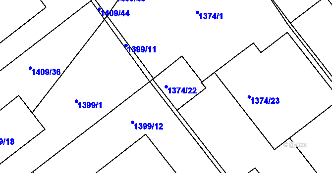 Parcela st. 1374/22 v KÚ Vinoř, Katastrální mapa