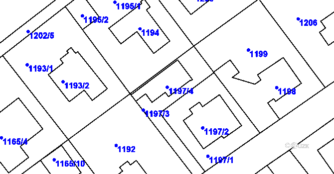 Parcela st. 1197/4 v KÚ Vinoř, Katastrální mapa