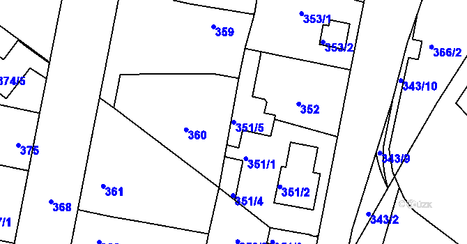 Parcela st. 351/5 v KÚ Vinoř, Katastrální mapa