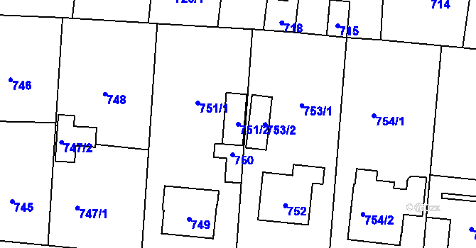 Parcela st. 751/2 v KÚ Vinoř, Katastrální mapa