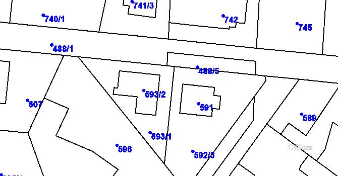 Parcela st. 592/4 v KÚ Vinoř, Katastrální mapa