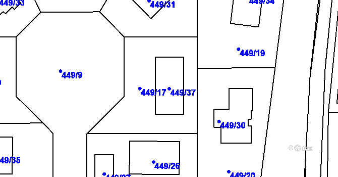 Parcela st. 449/37 v KÚ Vintířov u Sokolova, Katastrální mapa
