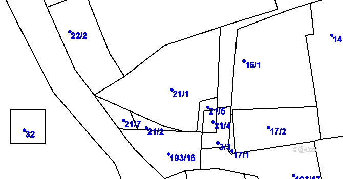 Parcela st. 21/1 v KÚ Vintířov u Radonic, Katastrální mapa