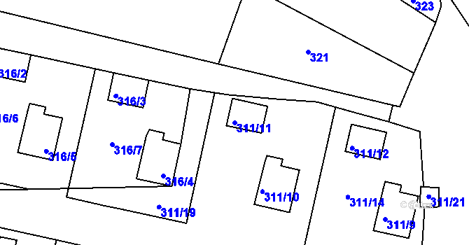 Parcela st. 311/11 v KÚ Vintířov u Radonic, Katastrální mapa