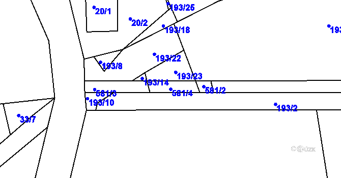 Parcela st. 581/4 v KÚ Vintířov u Radonic, Katastrální mapa