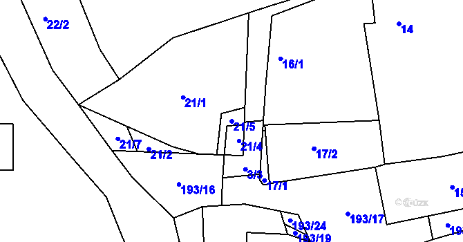 Parcela st. 21/5 v KÚ Vintířov u Radonic, Katastrální mapa