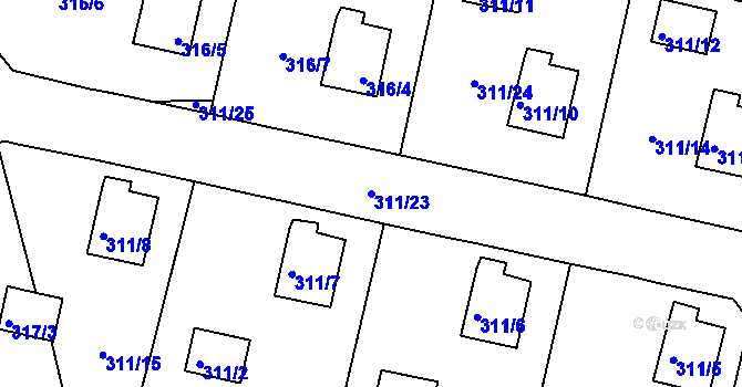 Parcela st. 311/23 v KÚ Vintířov u Radonic, Katastrální mapa