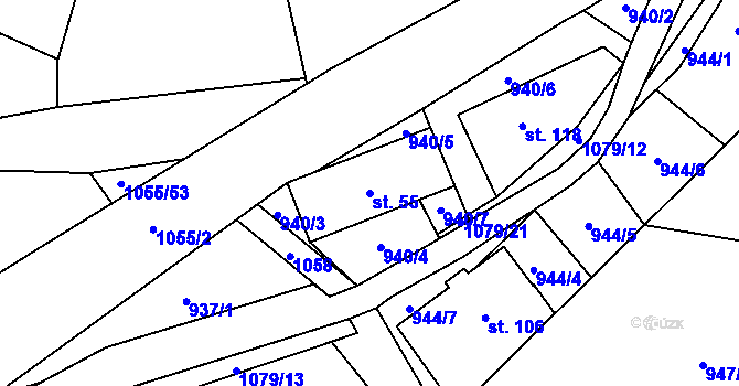 Parcela st. 55 v KÚ Vír, Katastrální mapa