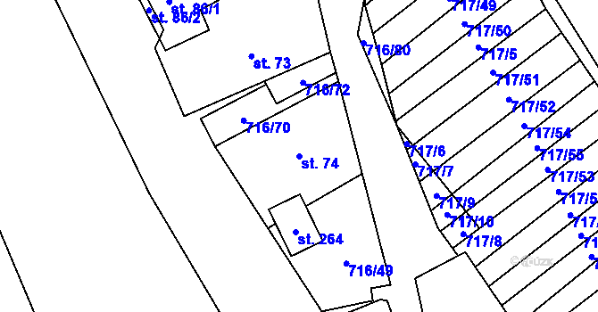 Parcela st. 74 v KÚ Vír, Katastrální mapa
