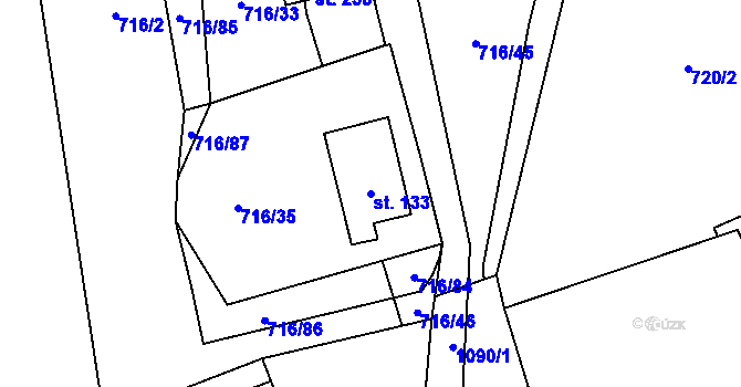 Parcela st. 133 v KÚ Vír, Katastrální mapa