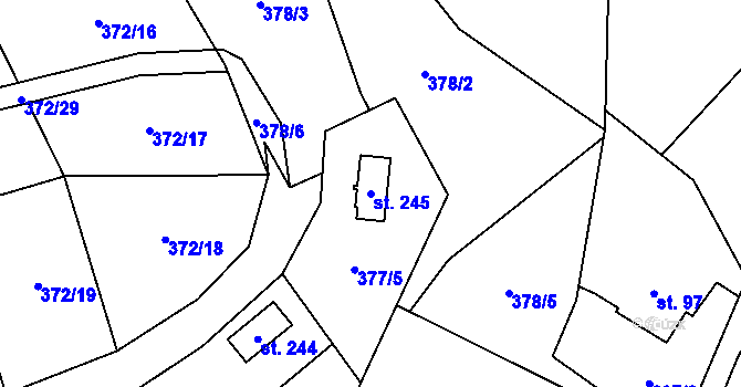 Parcela st. 245 v KÚ Vír, Katastrální mapa
