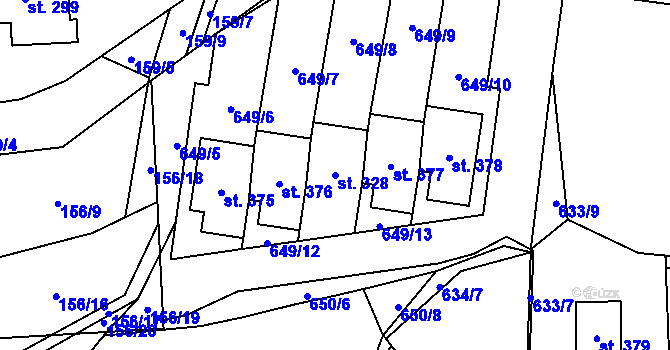 Parcela st. 328 v KÚ Vír, Katastrální mapa