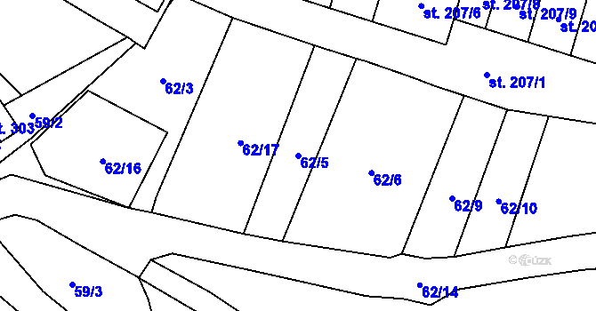 Parcela st. 62/5 v KÚ Vír, Katastrální mapa