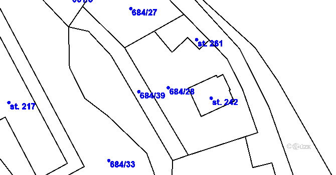 Parcela st. 684/28 v KÚ Vír, Katastrální mapa