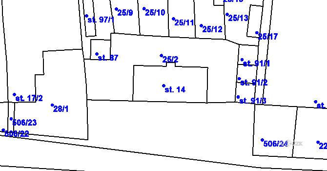 Parcela st. 14 v KÚ Víska u Jevíčka, Katastrální mapa