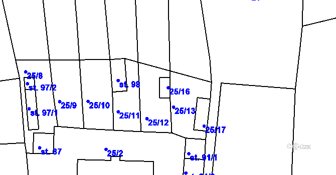 Parcela st. 25/16 v KÚ Víska u Jevíčka, Katastrální mapa