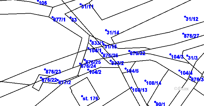 Parcela st. 876/26 v KÚ Višňová, Katastrální mapa