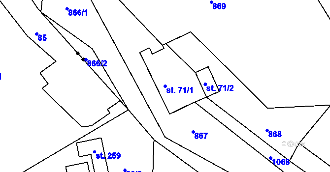 Parcela st. 71/1 v KÚ Poustka u Frýdlantu, Katastrální mapa
