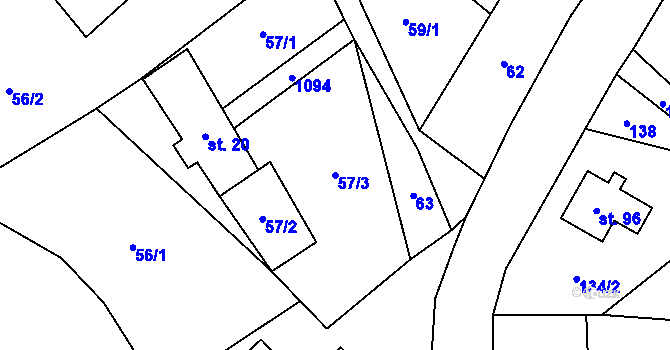 Parcela st. 57/3 v KÚ Poustka u Frýdlantu, Katastrální mapa