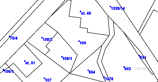Parcela st. 109 v KÚ Poustka u Frýdlantu, Katastrální mapa