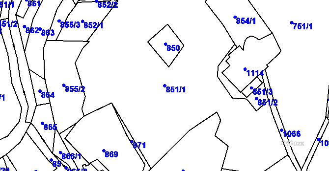 Parcela st. 851/1 v KÚ Poustka u Frýdlantu, Katastrální mapa