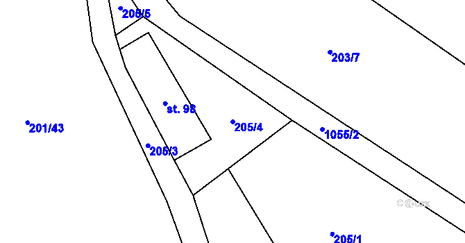 Parcela st. 205/4 v KÚ Předlánce, Katastrální mapa