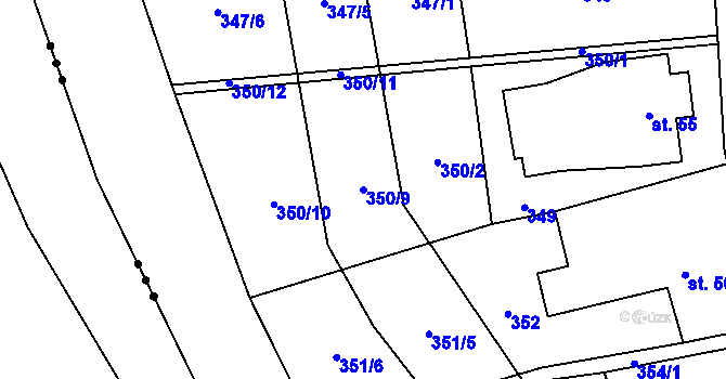 Parcela st. 350/9 v KÚ Víska u Frýdlantu, Katastrální mapa