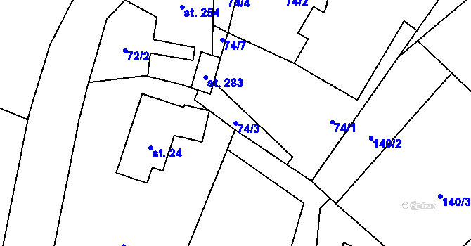 Parcela st. 74/3 v KÚ Víska u Frýdlantu, Katastrální mapa