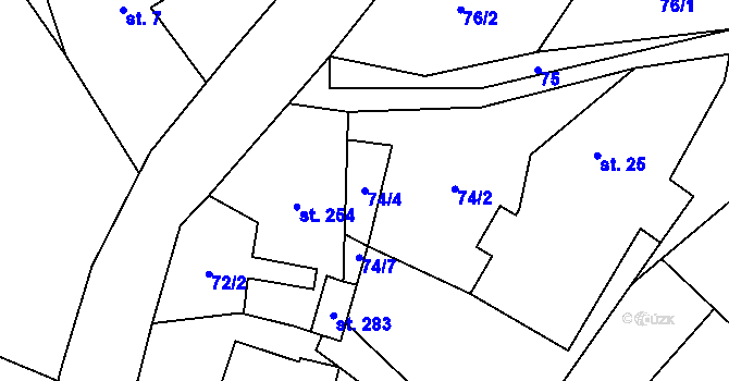 Parcela st. 74/4 v KÚ Víska u Frýdlantu, Katastrální mapa
