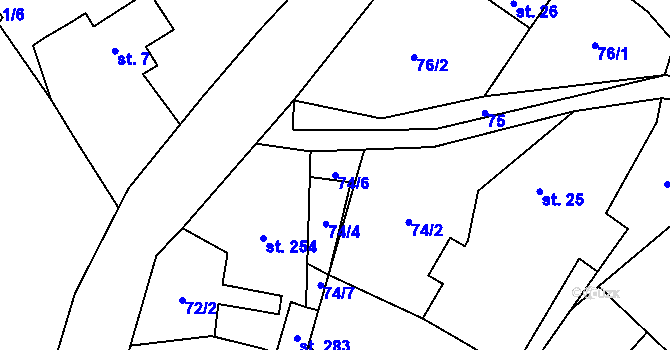 Parcela st. 74/6 v KÚ Víska u Frýdlantu, Katastrální mapa