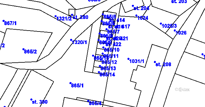 Parcela st. 865/11 v KÚ Višňová u Frýdlantu, Katastrální mapa