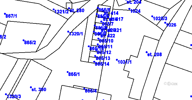 Parcela st. 865/12 v KÚ Višňová u Frýdlantu, Katastrální mapa