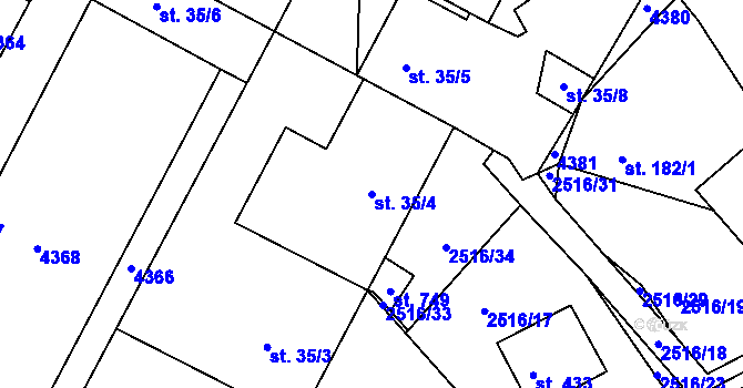 Parcela st. 35/4 v KÚ Višňové, Katastrální mapa