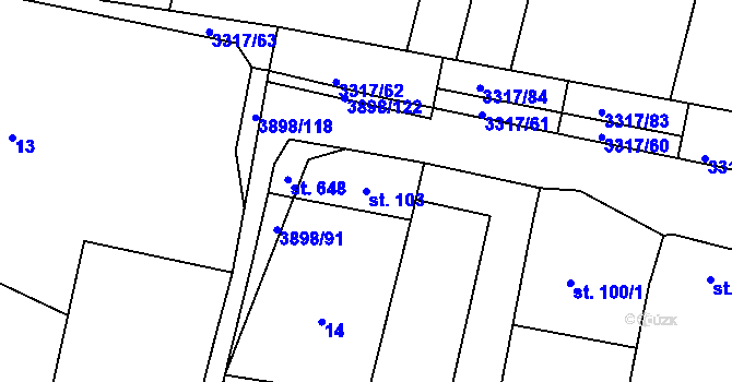Parcela st. 103 v KÚ Višňové, Katastrální mapa
